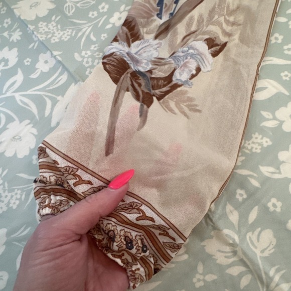 Vintage Hal Ferman Dress 1970s Boho Cream Brown Floral Sheer Long Sleeve Size 8 - Picture 10 of 10